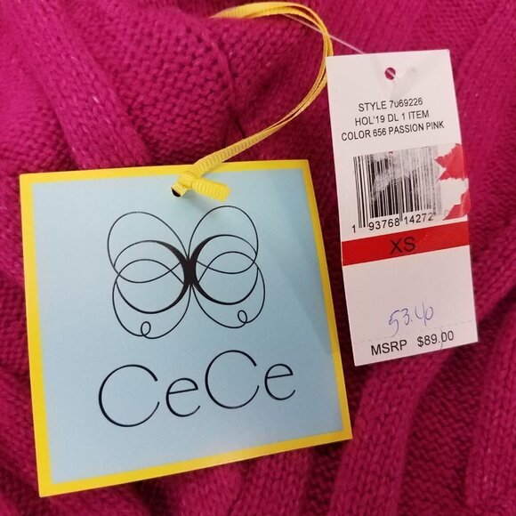 NEW Cece XS Pullover Sweater Crew Neck Cable knit Long sleeves in Passion Pink - Picture 9 of 9